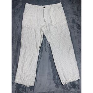 Banana Republic Mens 100% Linen Striped Pants Beige White Button Fly 36x30